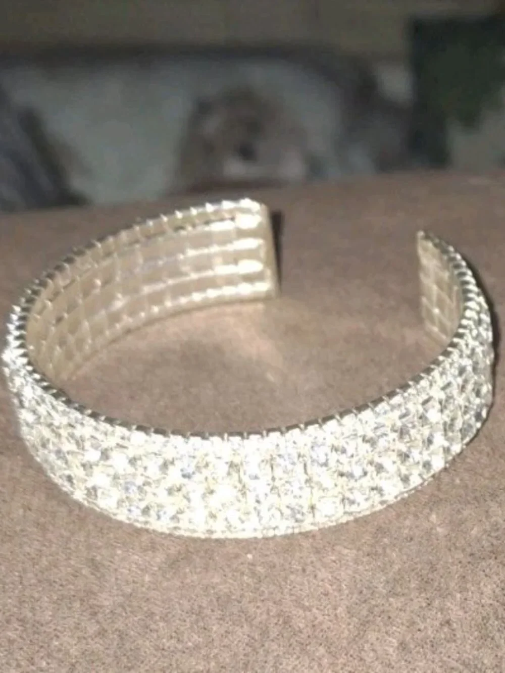 Multirow Rhinestone Crystal Cuff Bracelet Formal EUC Sparkly